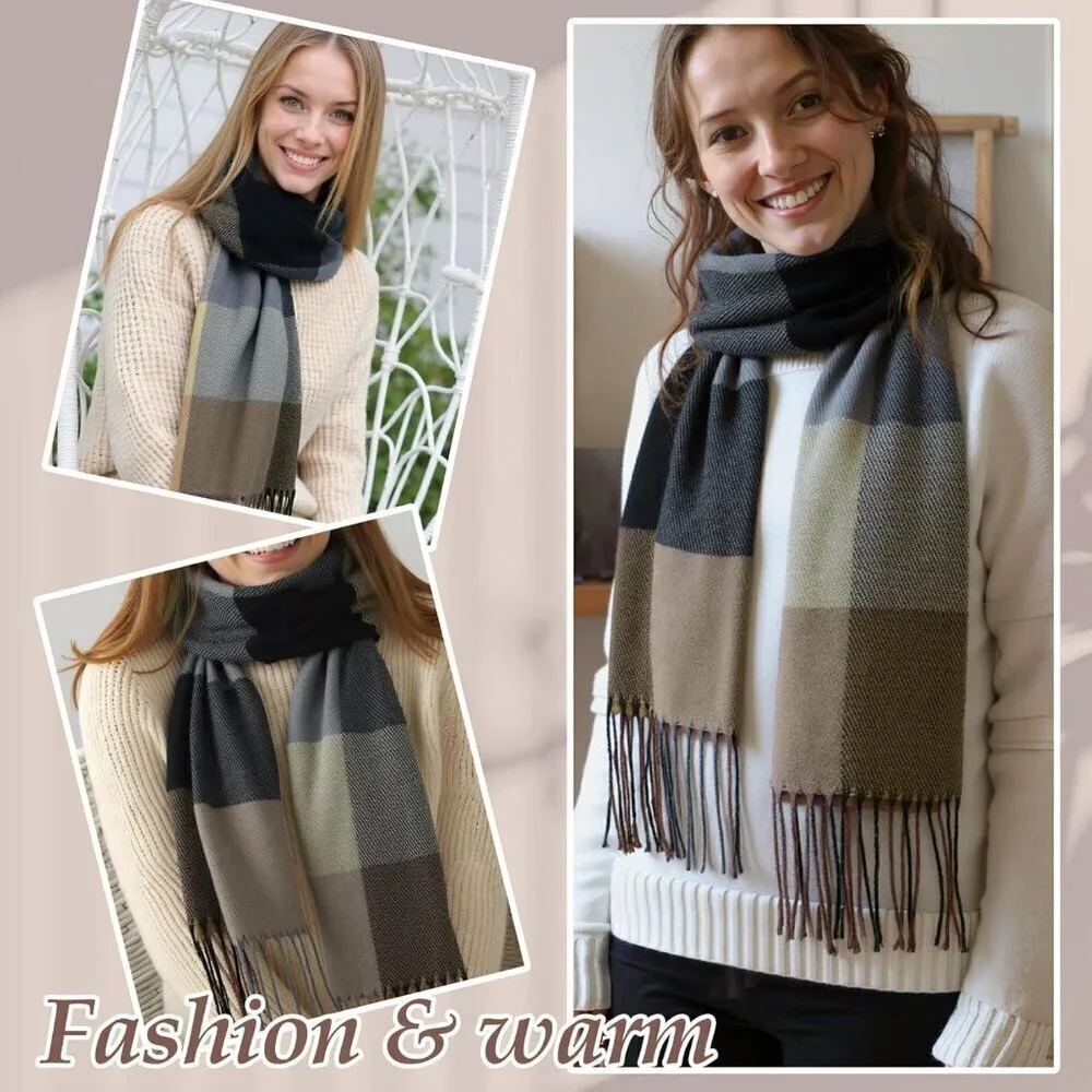 Women's brown Red Lattice Scarf Fashion Long Plaid Shawls Wraps Big Grid Winter